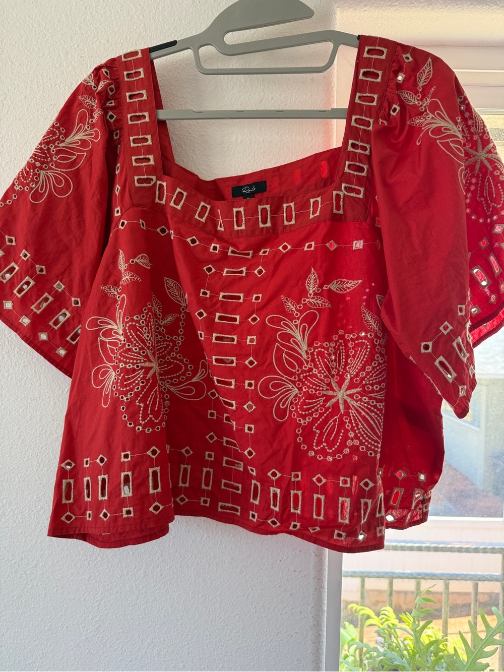 Rails Red Embroidered Square-Neck Blouse